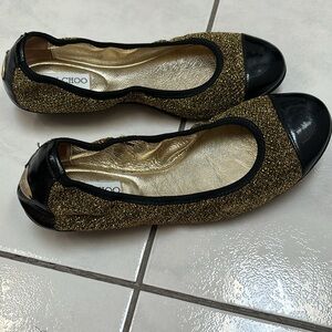 Jimmy Choo gold black metallic shimmer ballet flats